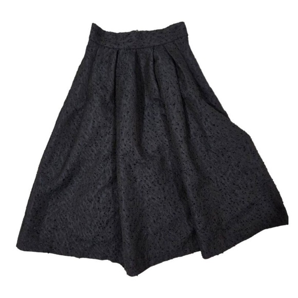 H&M Navy Jacquard Midi Pleated A-line Skirt With Pockets - Picture 3 of 6